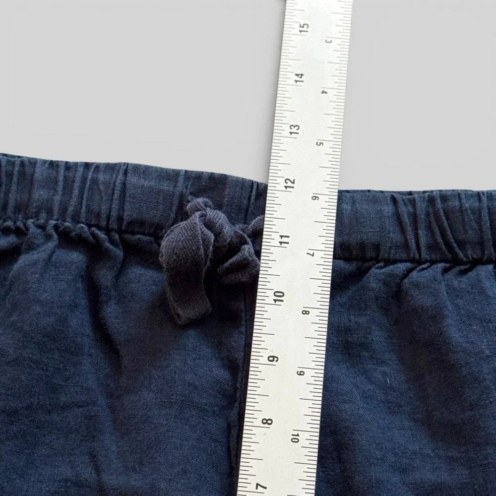 Quince 100% Linen Pants Navy Elastic Waist Pockets Coastal Minimalist Womens L